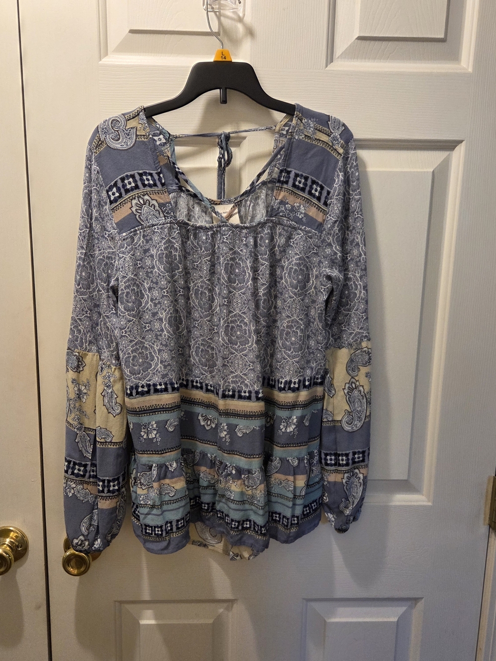 Knox Rose Blue Paisley Print Long-Sleeve Peasant Top